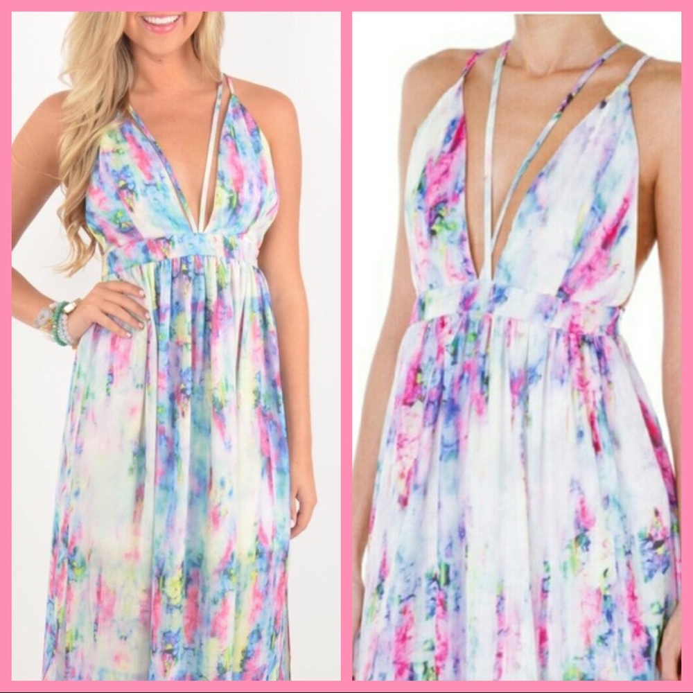 L’ATISTE | Pastel Watercolor Strappy Maxi Dress